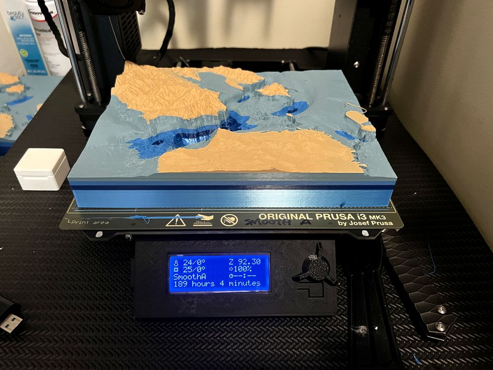 A relief map of San Francisco Bay being fabricated