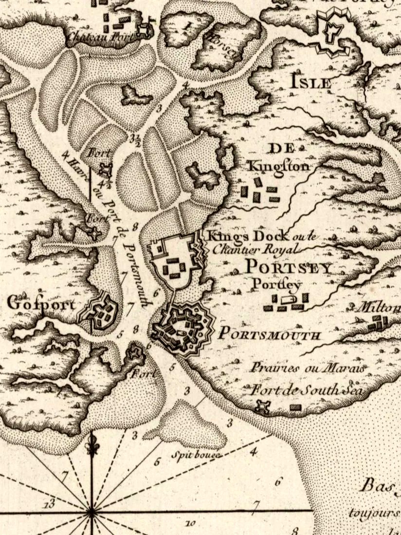 An eighteenth-century hydrographic chart of Portsmouth harbour with hand-sounded depths