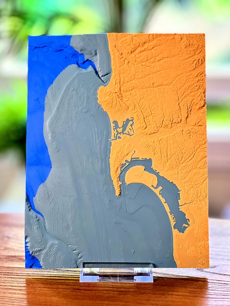 San Diego and La Jolla, sculpted relief map