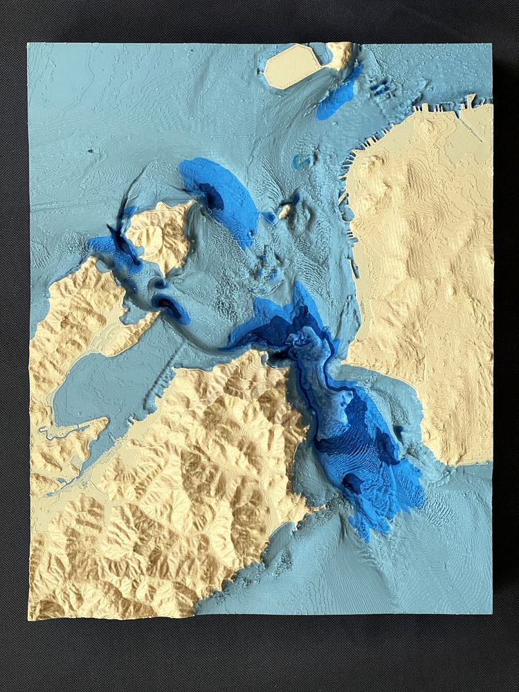 San Francisco Bay in ivory, sculpted relief map
